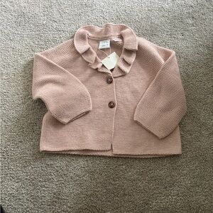 NWT Zara Kids Dusty Pink Knit Cardigan Ruffled Buttoned Down 18-24 months